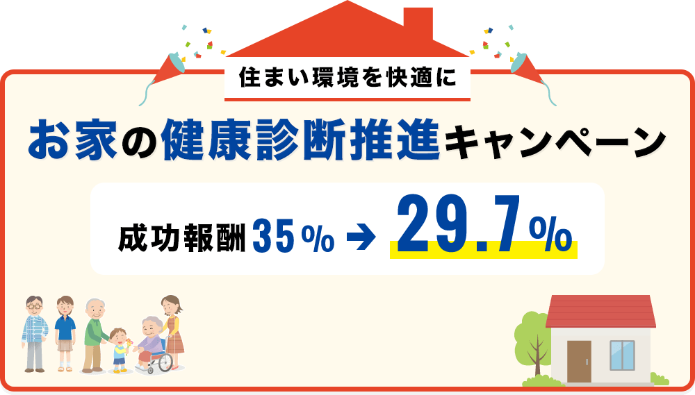 住まい環境を快適に お家の健康診断推進キャンペーン 成功報酬35%→29.7.7%